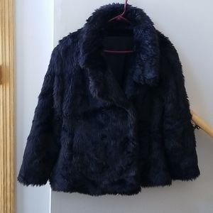 Plush faux vegan fur pea coat jacket black peacoat